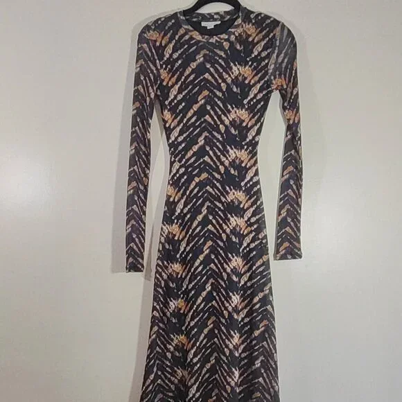 Topshop Tie-Dye Mesh Dress Sheer Sleeves Bodycon Whimsigoth Wicked Indie Size 2 - Picture 4 of 9